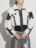 Toloer Wind Coat 2024 Winter New Premium Sense Lapel Lamb Wool PU Leather Splicing Female Short Coat-Outfit