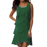 Women's New Mid-Long Dress Collar Collar Fashion Casual Personality Solid Color Hot Diamond Sleeveless