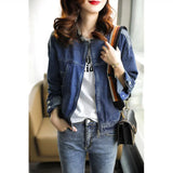 Toloer Blue Denim Jacket Female Short 2024 Spring And Autumn New Korean Version Of Loose Tassel Short Casual Clothes-Outfit