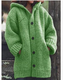 Pure Color Loose Autumn And Winter Warm Sweater Jacket Long-Sleeved Knitted Long Hoodie Number Women's