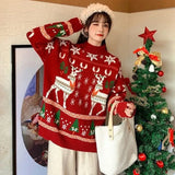 Christmas Elk Christmas Tree Pattern Half Turtleneck Sweater Women Thicken 2021 Winter New Loose Pullover Women's Winter