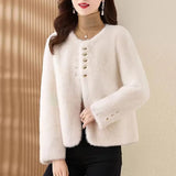 Autumn And Winter Fashion Leisure European Imitation Marince Round Collar Small Fragrant Fur Coat Velvet Short Temperament Burst