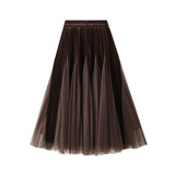 Autumn And Winter Gold Velvet Splicing Mesh Dress Half-Dress Woman's Long High-Rise Thin Yarn Dress