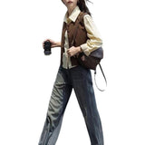 Jacket 2025 Autumn New Folded Sleeveless Coat Coffee Color Loose Fashion Vest