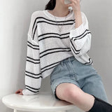 Vintage Striped Oversized Knitted Tee-Outfit