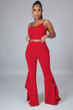 Strap Crop Top and High Waist Bell Pants Two Piece