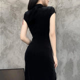 Retro Style Improved Cheongsam Female Ins Winter New Girl Forked Dress Temperament Slim Skirt-Outfit