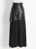 Elegant Temperament Wind 2025 Spring New Pu Skin Spliced 100 Folded High Waist In The Long Bag Hip Half-Dressed