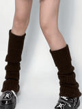 Warm Solid Color Ribbed Knit Leg Warmer-Outfit