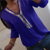 Blouse Plus Size V Neck Blouse Casual Loose Sequin Ladies Tops Women Shirt Top Long Sleeve Blouses Womens Tops And