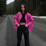 Women's Jacket Thin Parkas Coat Button Vintage Fashion Outwear Pocket Blue Coat Winter Autumn Ladies Oversize Bomber
