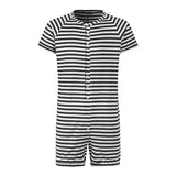 Striped Men Pajamas Playsuit Short Sleeve Button Fitness Homewear Comfortable Shorts Mens Rompers Sleepwear INCERUN S-5XL