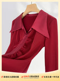 Toloer Port Wind Tip Collar Long Sleeve Shirt Women's Horn Sleeves Early Spring French Atmosphere Top Horseshoe Sleeve Black