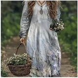 Printed Summer Long-Sleeved Dress Art Retro