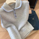 Toloer Sweet Korean Dongdaemun Stifled Small Collar Loose Striped Knitted Vest Women Autumn And Winter Folding