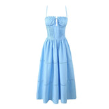 Corset Elastic Ruched Strap Midi Dress-Outfit