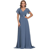 Sales Of Large Swing V-Neck Dress Chiffon Elastic Banquet Festival Annual Bridesmaid Performance Evening Dress