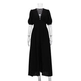 Toloer Wind 2024 New Elegant Dress Design Sense Bubble Sleeves Show Thin Temperament Slim Slit Skirt-Outfit