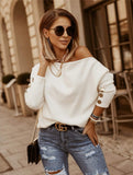 Regular Sleeve Women's Shirt Off-neck Button