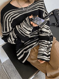 Oversized Stripe Jumper Knit Sweater-Outfit