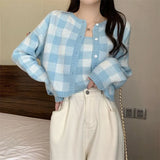 Toloer Dress 2024 New Women's Suit Bump Color Plaid Knit Cardigan Top Hot Girl Pure Desire Wind Sling Two-Piece Set-Outfit