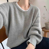 Version Qiu Dong New Style Languid Lazy Wind Pure Color Pullover Sweater Female Bottom Unlined Upper Garment Loose Round Collar Restore Ancient Ways Sweater Female-Outfit