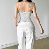 Toloer 2024 New Women's Urban Charm Personality Text Embellished With Pure Color Lace Jumpsuit-Outfit