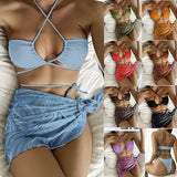 Toloer New 2024 Swimsuit Lady Gathers For A Sexy Print Three-Piece Mesh