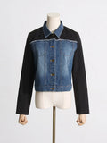 Toloer 2024 New Fashion Retro Jacket Jacket Design Sense Color Splicing Long Sleeve Short Denim Jacket Girl-Outfit