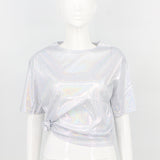 Toloer Ebay Summer Korean Version Loose Shiny Reflective Short-Sleeved T-Shirt Women-Outfit