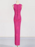 2025 New Round-Neck Elastic Body Abstract Cuffless Knitted Long Dress Women Tight-Up