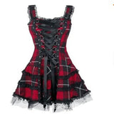 Plaid Printed Lock Lace-up Sleeveless Mesh