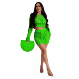 Toloer New Women's Casual Knit Hollow-Out Sequin Beach Skirt Two Sets-Outfit