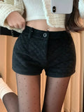 Sexy Shorts Women High Waist Winter Fashion New Slim Wide Leg Solid Button Thick Ladies Shorts Streetwear Casual-Outfit