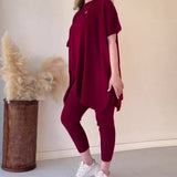 2025 New Solid Color Round Neck Large-Size Short-Sleeved Knitted Shirt Casual