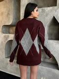 Burgundy Round Neck Knitted Sweater-Outfit