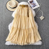 Half-Dress Women's Dress 2025 Summer Small Medium Long Leisure High-Rise Thin Thong Ponve Cake