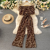 Women Jumpsuit Rompers Summer Casual Floral Print Off Shoulder Ruffles Lace-up Sashes Wide Leg Holidays Loose