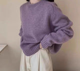 And Winter Soft-Cuffed Solid Color Long Sleeves Knitted Jersey Casual Bottom Korean Soft Lazy Wind Cover Sweater