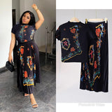 Fashion Set Women's Summer French High-Grade Folding Print Short-Sleeved Top + Loose A Word 100-Fold Long