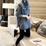 Station 2024 Spring And Autumn New Versatile Blue Fashion Loose Korean Version Temperament Versatile Standing Collar Cowboy Shirt Female-Outfit