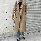 Aachoae Women Solid Long Trench Coat Double Breasted Elegant Office Coat With Belt Batwing Sleeve Female Casual Jacket