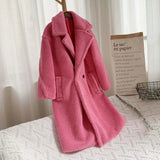 Pink Teddy Bear Long Coats Women 2022 Winter Thick Warm Oversized Chunky Outerwear Faux Lambswool Fur Coats Solid High