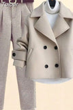 Toloer Autumn Winter Wool Suit Jacket Jacket Long Sleeve Knitted Sweater Casual Trousers Three Piece Set Elegant Women's Pant Set 1215-1-Outfit