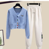 Toloer Summer Fashion Suit Female Net Red New Short Sweater Sweater With Sweatpants Casual Two Sets-Outfit