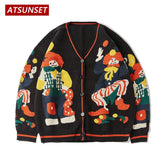 Cartoon Clown Magician Embroidery Sweater Harajuku Retro Style Knitted Sweater Autumn And Winter Cotton Button