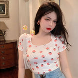 Toloer Cool Hot Girl Sexy Square Collar Short T-Shirt Female Summer Versatile Slim Slim Bottom Top Female Student