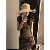 Fashion Style Slim Slim Solid Color Coat With Broken Flower Skirt