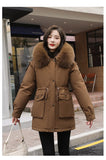 Add Velvet Thick Coat Female 2024 New Winter Waist Long Casual Hat Parker Cotton Suit-Outfit
