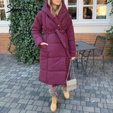 Simplee Casual light blue autumn winter women long parkas Warm hooded long sleeve female jacket High street Down Jackets